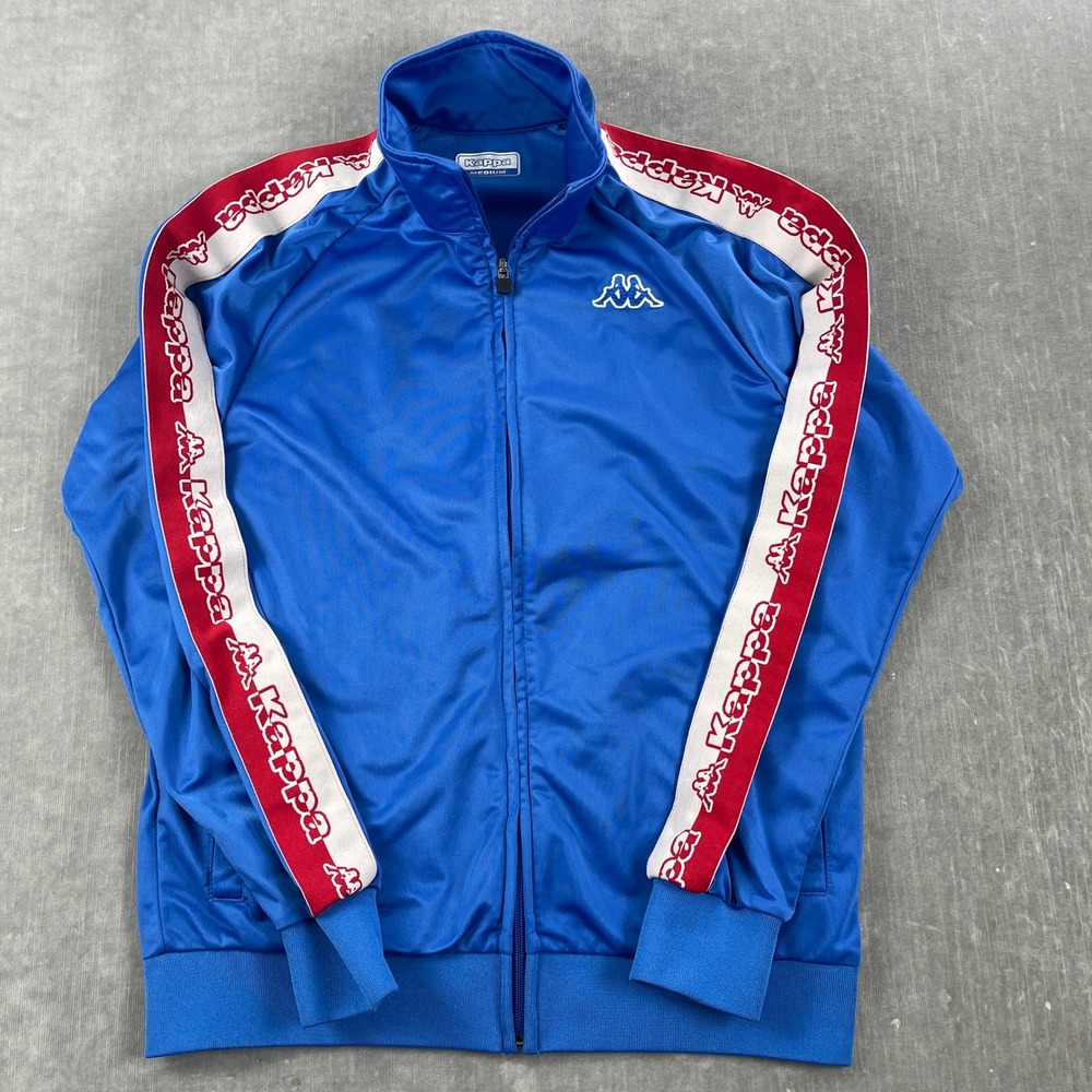 Kappa Mens Medium Blue Track Jacket Banda Side Tape Logo Full Zip
